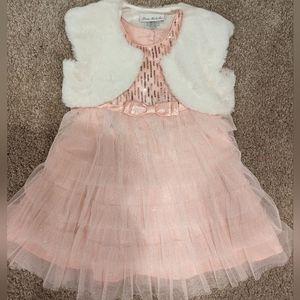 Joanna Michelle toddler pink dress with faux fur shrug size 2T